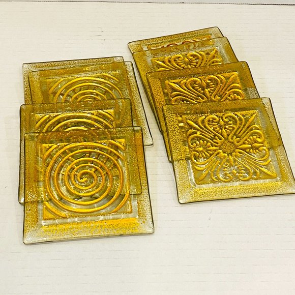 Set of 8 Glass Coasters or or Tiles Clear and Gold Designs *read* - Picture 1 of 8